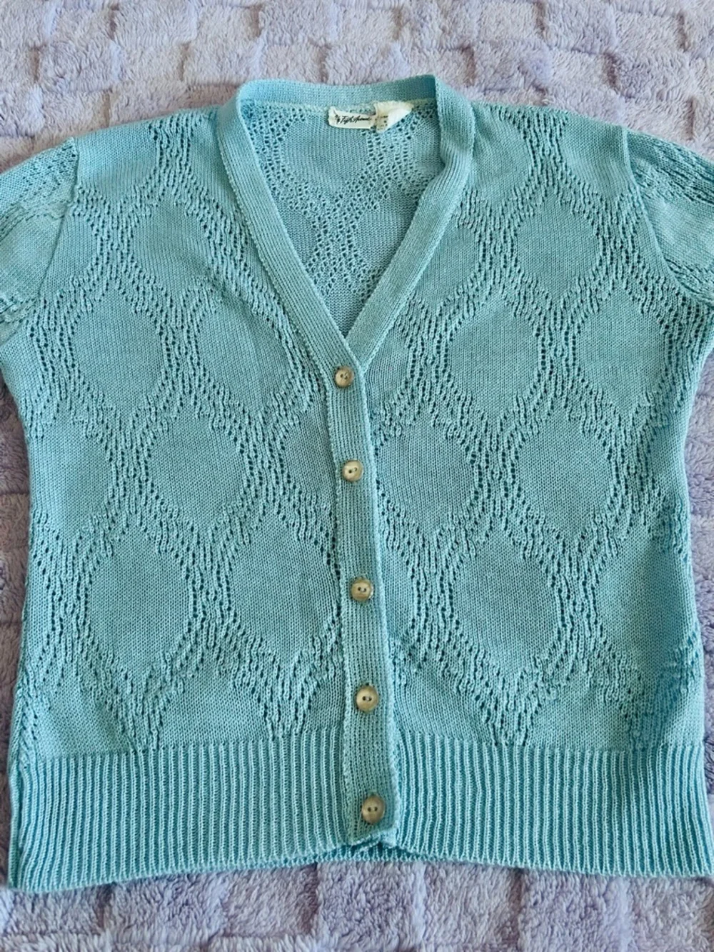 Vintage Saks Fifth Avenue Light Blue Short Sleeved Cardigan Size Small - Picture 5 of 7